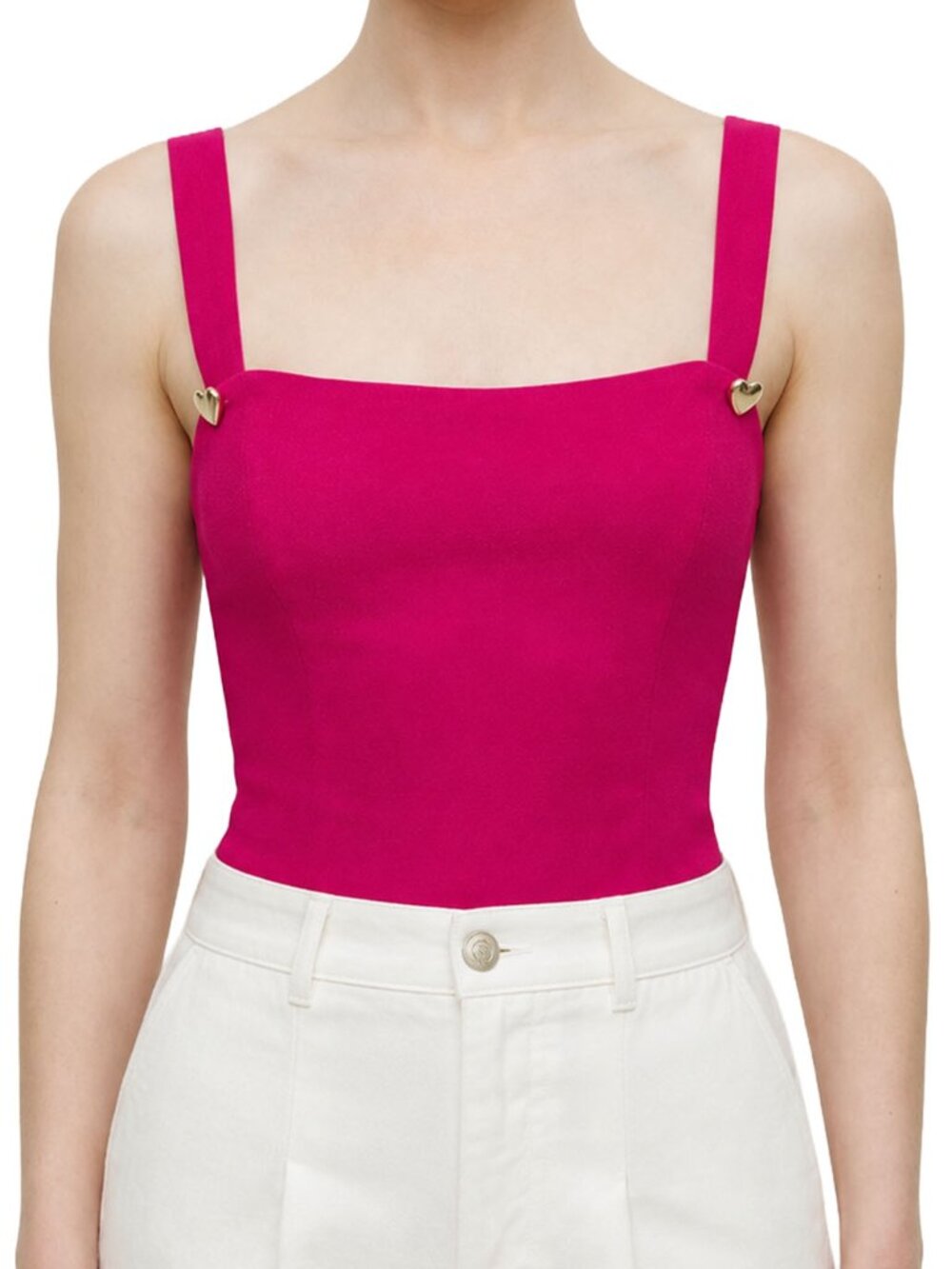 NWT Reformation Eunice Top Rhubarb Pink Heart Button Smocked Tank 8